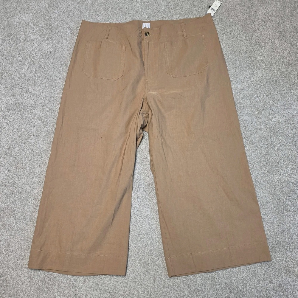 Anthropologie Maeve 24W The Colette Cropped Linen Wide-Leg Pants Tan NWT 26W
